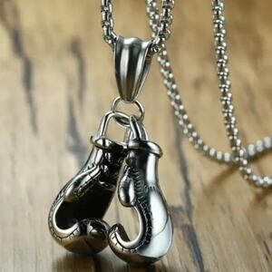Boxing Gloves Necklace Silver UFC Boxer Golden Gloves Fighter Sparring - NEW!!